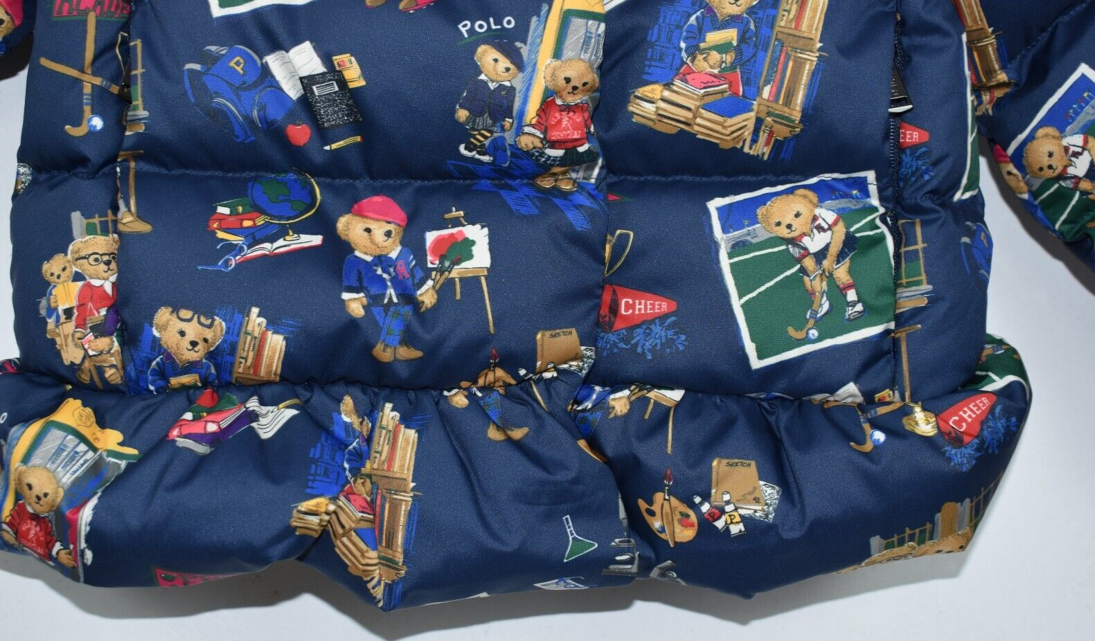 Giacca Ralph Lauren 24M nuova con etichette bambina orso navy piumino d'anatra cappuccio zip tasche pony