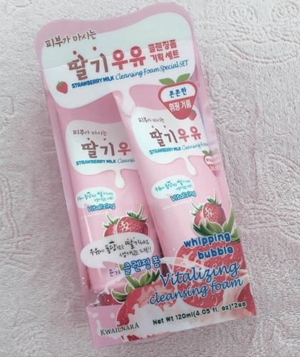 Neu 2er Pack Set Korean KWAILNARA Erdbeermilch Reinigungsschaum 120 ml Welcos