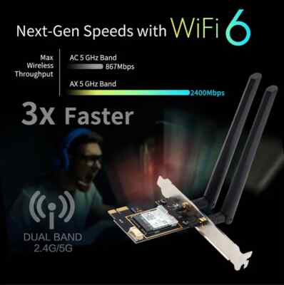 WiFi 6 PCIe WiFi Card for Desktop PC AX3000 Intel AX200 Bluetooth 5.2 Adapter