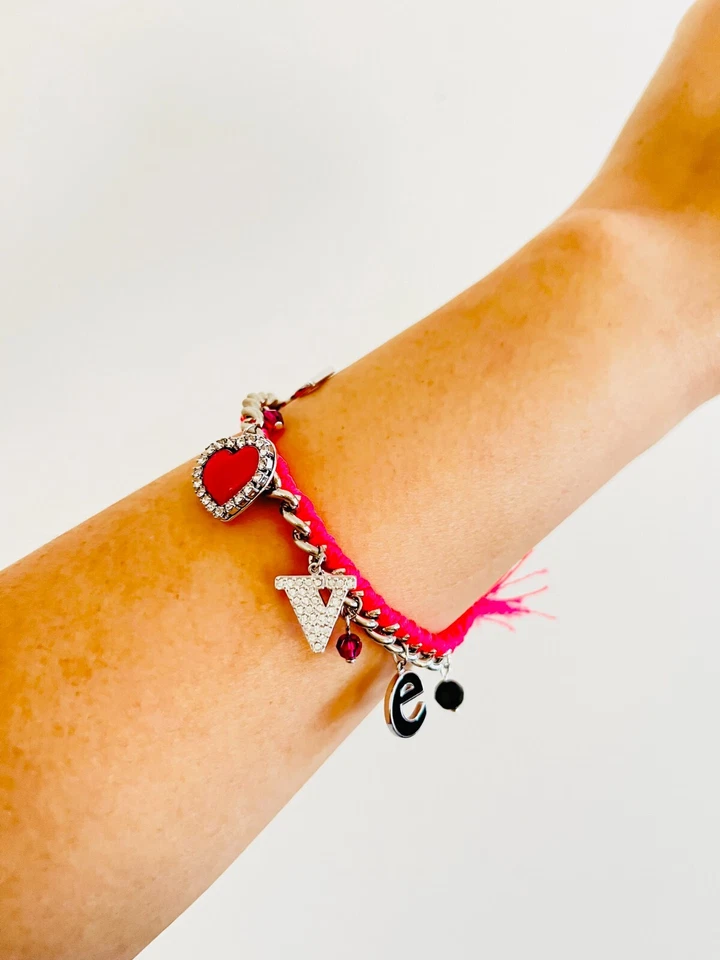 Pulsera Swarovski Love Heart Charm alfabeto cristales brillantes rosa rojo, plata Foto 3 de 4