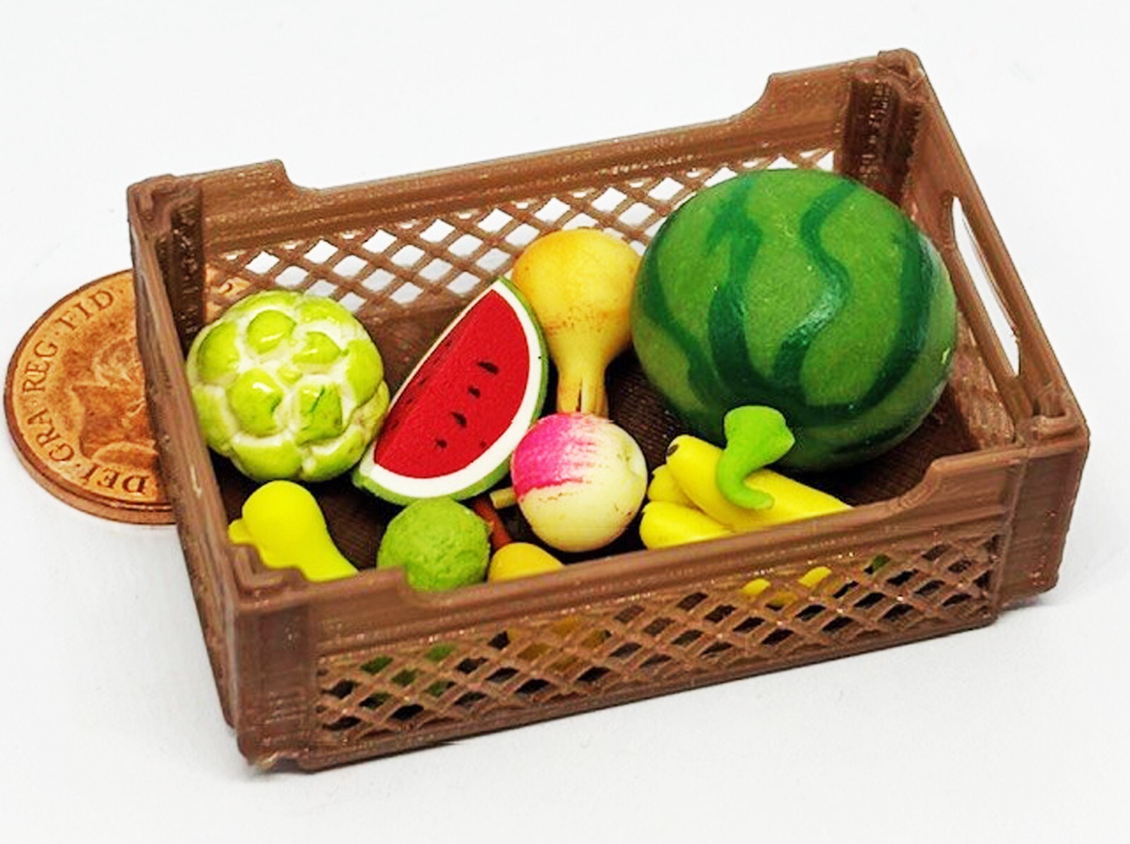 Puppenhaus Gemischte Früchte Auswahl IN Kunststoff Kiste Tumdee 1:12 Maß Essen