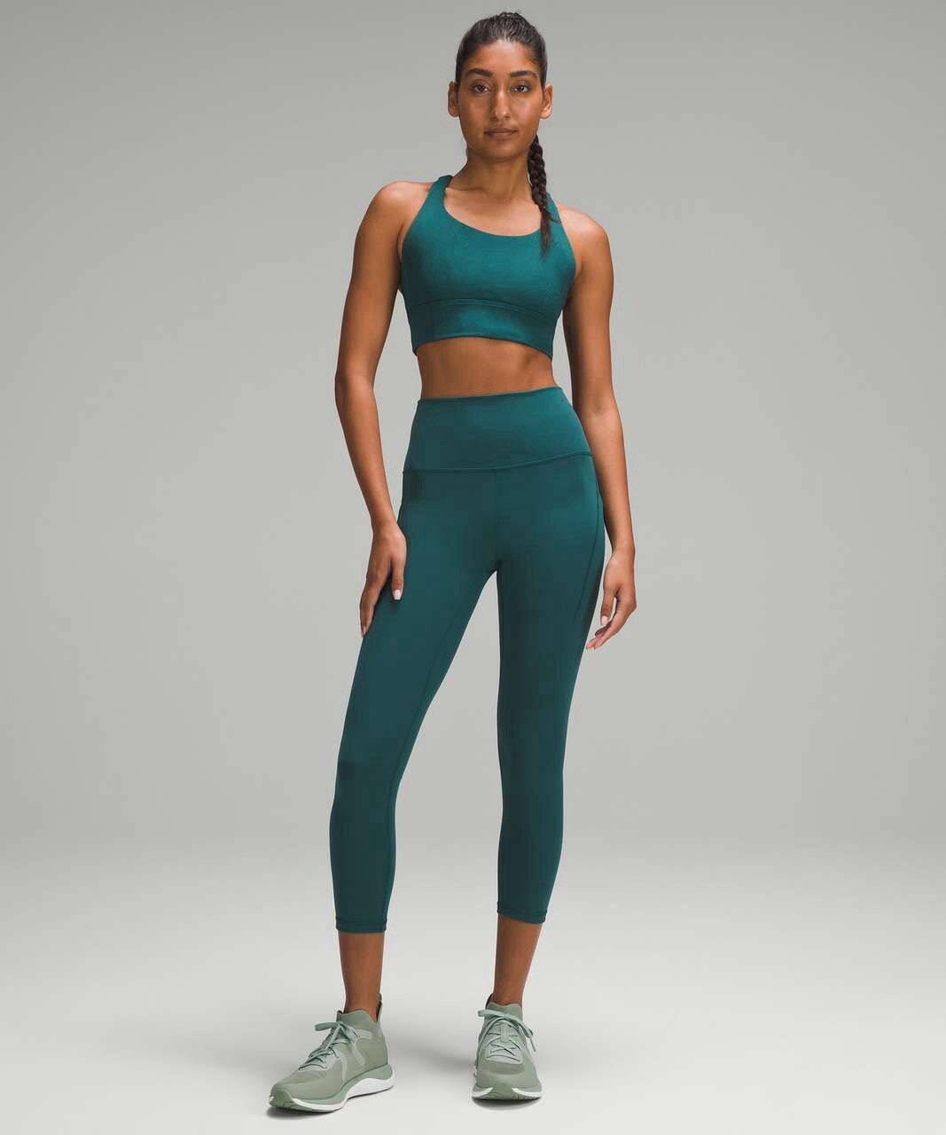 Lululemon Storm Teal Longline Ribbed Bra, Medium Support, Size 6 image 9