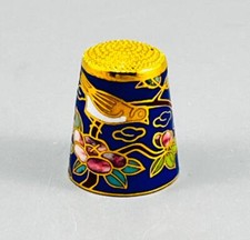 Cloisonne Enamel Gold Gilt Bird Flower Sewing Thimble