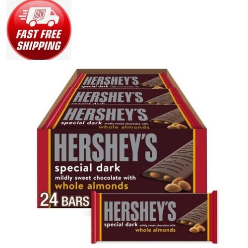 HERSHEY'S Special Dark Chocolate with Whole Almonds Candy Bars, 1.45 oz 24 Count
