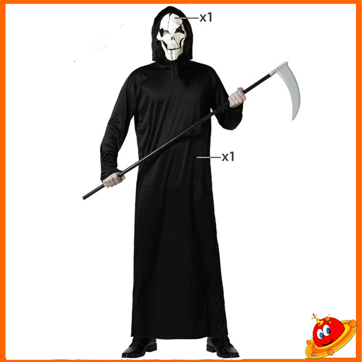 Costume Di Halloween Veste Nera Con Maschera In Lattice E Coltello Insanguinato - Set Per Bambini E Adulti