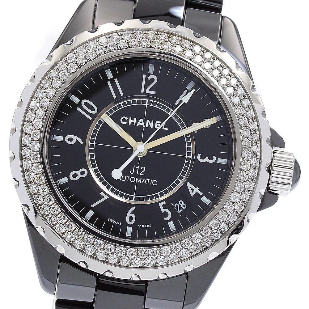 CHANEL J12 H0950 lunetta diamantata ceramica nera quadrante nero automatico uomo_888762