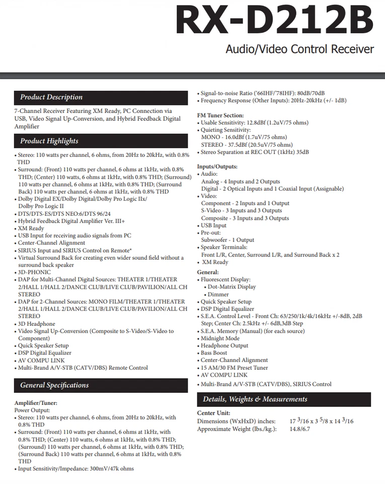 JVC RX-D212B 7-Channel Receiver Digital Amplifier - Tested - Image 2 of 4