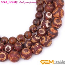 Natural Round Evil Eye Agate Gemstone Loose Beads For Jewelry Making Strand 15"