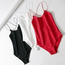 Lady Strap Bodysuit Camisole Spaghetti Vest Sleeveless Leotard Basic Tops Casual