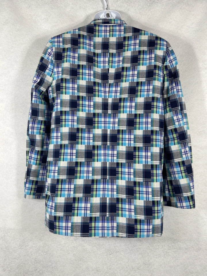 Izod Blazer Mens 20R Blue Gray Sport Coat Patchwork 100% Cotton Chest 40” - Image 4 of 4