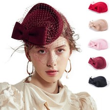 A082 Vintage Look Womens Fascinator Felt Wool Cocktail Wedding Beret Winter Hat
