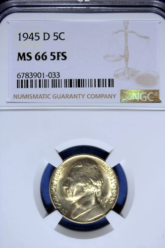 1945 - D NGC PF66 5FS JEFFERSON NICKEL!!  #B49787