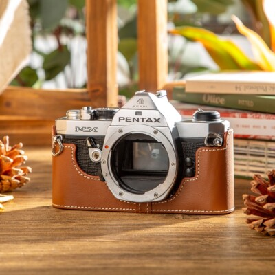 For Pentax MX Brown Handmade Cowhide Real Leather Half Camera Case Bag Cover