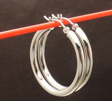 1 1/4" 3mm x 30mm Plain Round Hoop Earrings Real 14K White Gold FREE SHIPPING