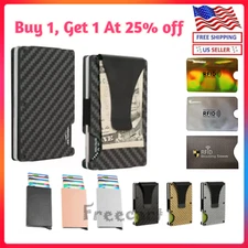 Men Wallets Money Clip RFID Blocking Carbon Fiber Minimalist Slim Card Holder US