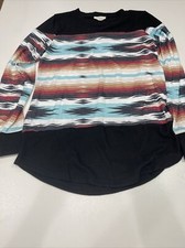 Avery Apparel Company Women's Black Multicolored Light Weight Long Sleeve Size L