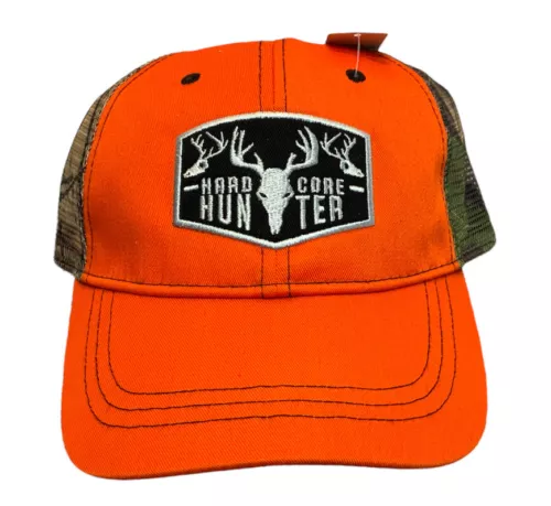Hard Core Hunter Safety Orange and Camo Mesh Back Trucker Hat Cap Deer Hunting
