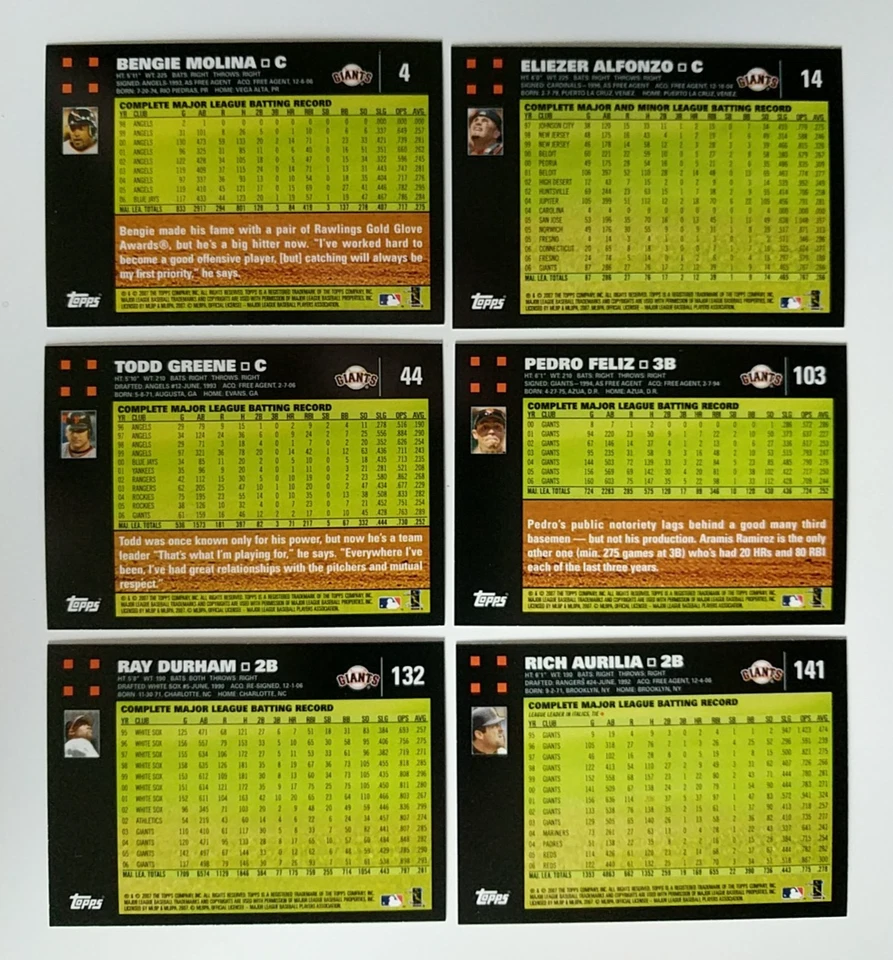 2007 Topps Gigantes de San Francisco ~ Juego de 29 cartas del equipo 1 y 2 con actualización Foto 4 de 4