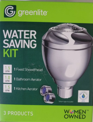 Greenlite Water Saving Kit (Shower Head, 2/1 Bathroom/Kitchen aerators) New