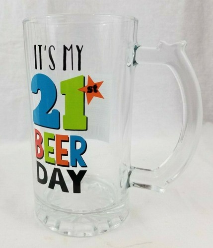 Tazza birra in vetro massiccio con manico 15 oz. "È IL MIO 21° GIORNO DELLA BIRRA" - NUOVO!!! - Foto 5 di 5