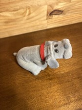 Vintage 1985 Flocked Felt Plastic Gray Pound Puppy Dog Figurine