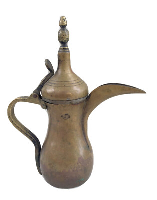 Antique Cramp Seamed Bedouin Dallah Coffee Pot Pitcher, Copper/Brass 10+''