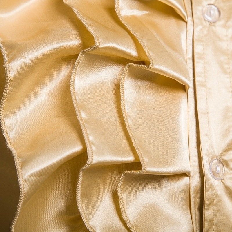 Men Faux Silk Satin Ruffle Shirt Tops Long Sleeve Fancy Clothes ...