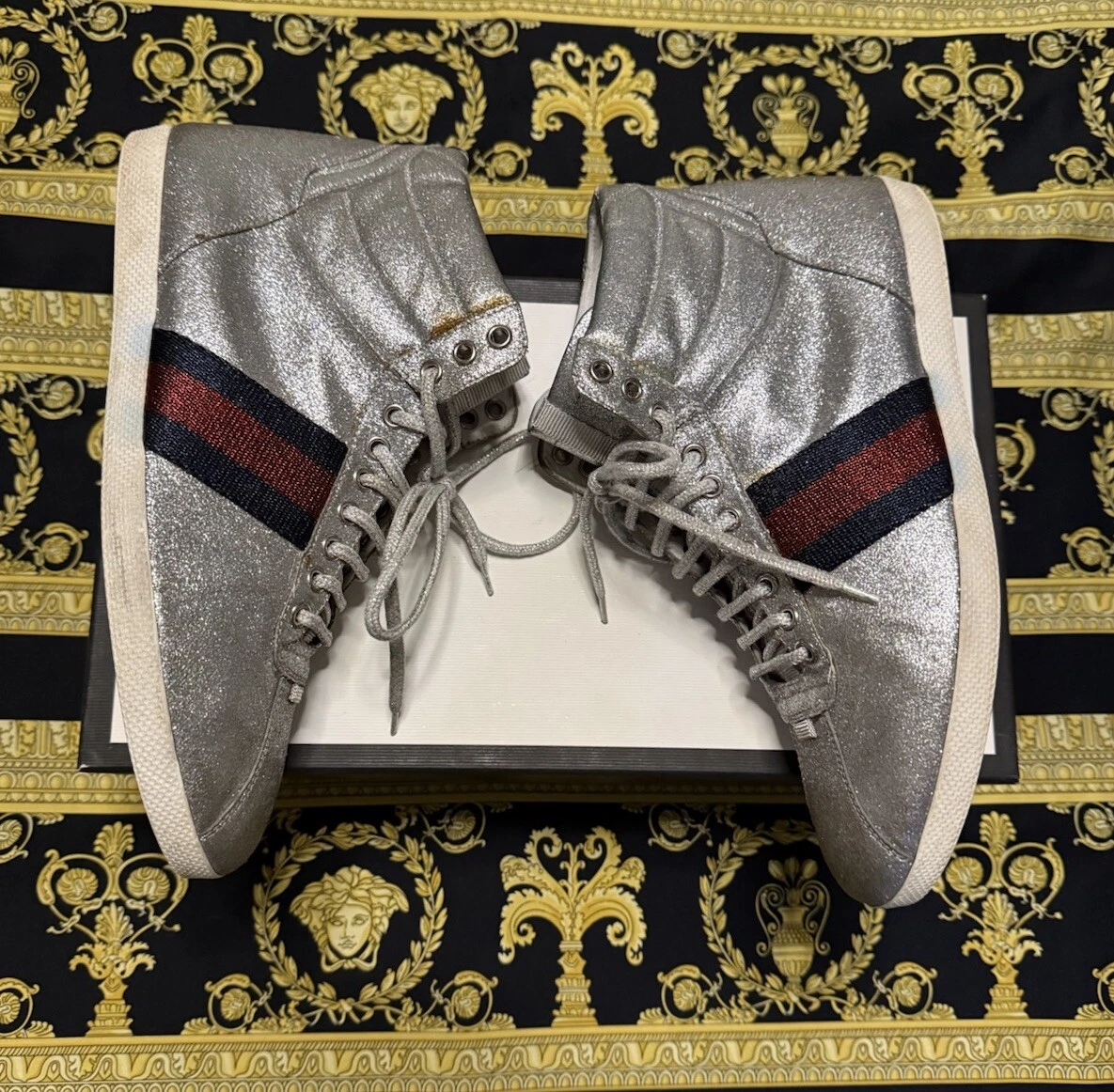 Baskets Gucci Bambi argent pailleté brillant 100% authentiques G 7,5 US 8