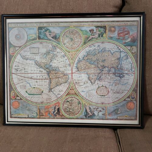 A New & Accurate Map of the World 1651 Reproduction Colorful Print-framed-20x16 - Picture 1 of 9