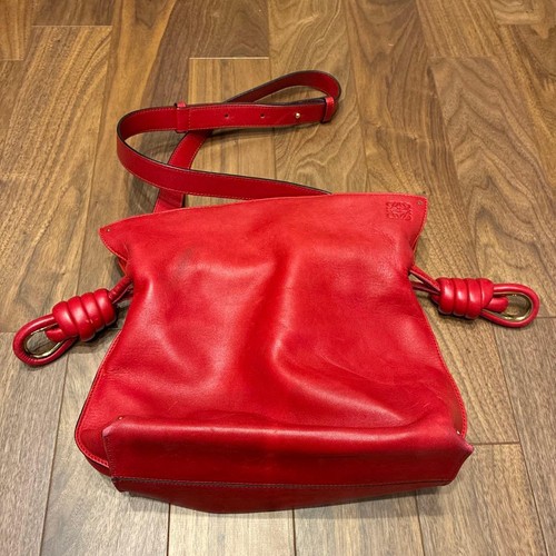 LOEWE Flamenco Knot Leather Shoulder Bag Red Women Pre-Owned