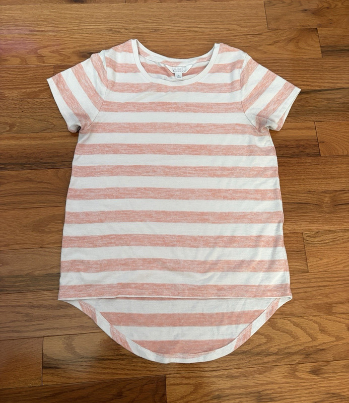 Market & Spruce Women's Pink White Striped Round Neck Tee Short Sleeve Petite XS