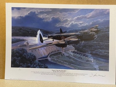 No 1 signed Ltd ed DAMBUSTER  aviation art print Les Knight Avro Lancaster AJ-N