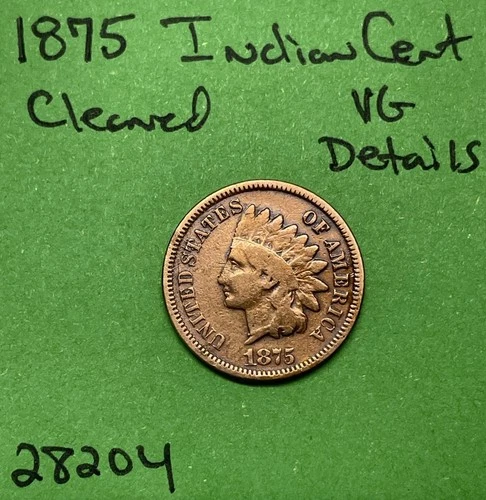 1875 Indian Head Cent / Penny 1c Vg Very Good Details Cleaned