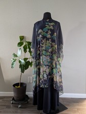Rona Made In USA Vintage Flowy Asian Japanese Print Kimono Floral Dress Size 14