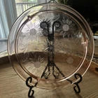 Vintage Jeanette Glass Pink Depression Glass Sunflower Footed Cake Plate