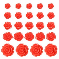 60 St&uuml;ck rote Rosen-Bl&uuml;tenperlen aus Harz, 5 Gr&ouml;&szlig;en f&uuml;r Schmuck