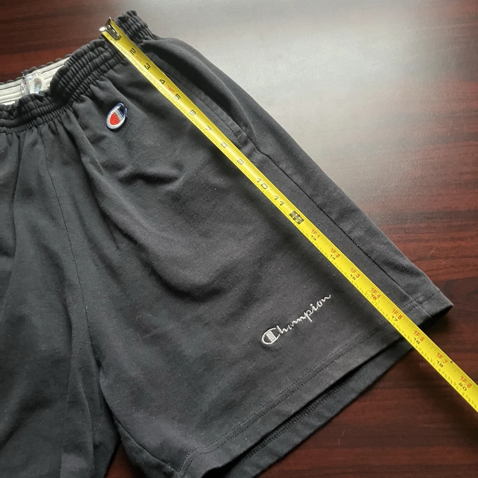 复古 90 年代 Champion 刺绣美国制造黑色短裤拼色 L 码 — 第 3/4 张图片