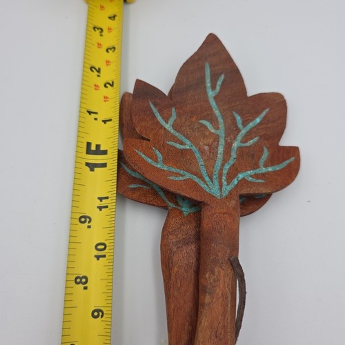 Treenware Maple Leaf Salad Tosser Utensils Mesquite & Turquoise 15" Long - Picture 10 of 10