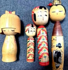 Kokeshi Doll Lot of 4 Japanese Wooden Dolls Retro Mixed Styles Collectible 15+