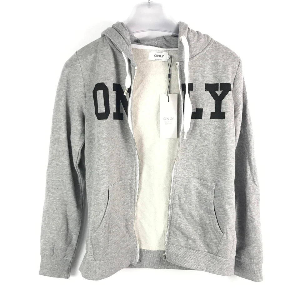 Only Ladies Hoodie Jacket Coat Light Grey Size Small Full Zip Hooded Sweatshirt - Image 4 of 4