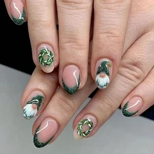 Green French Tips Press on Nails Christmas Short Christmas19 Christmas19-07