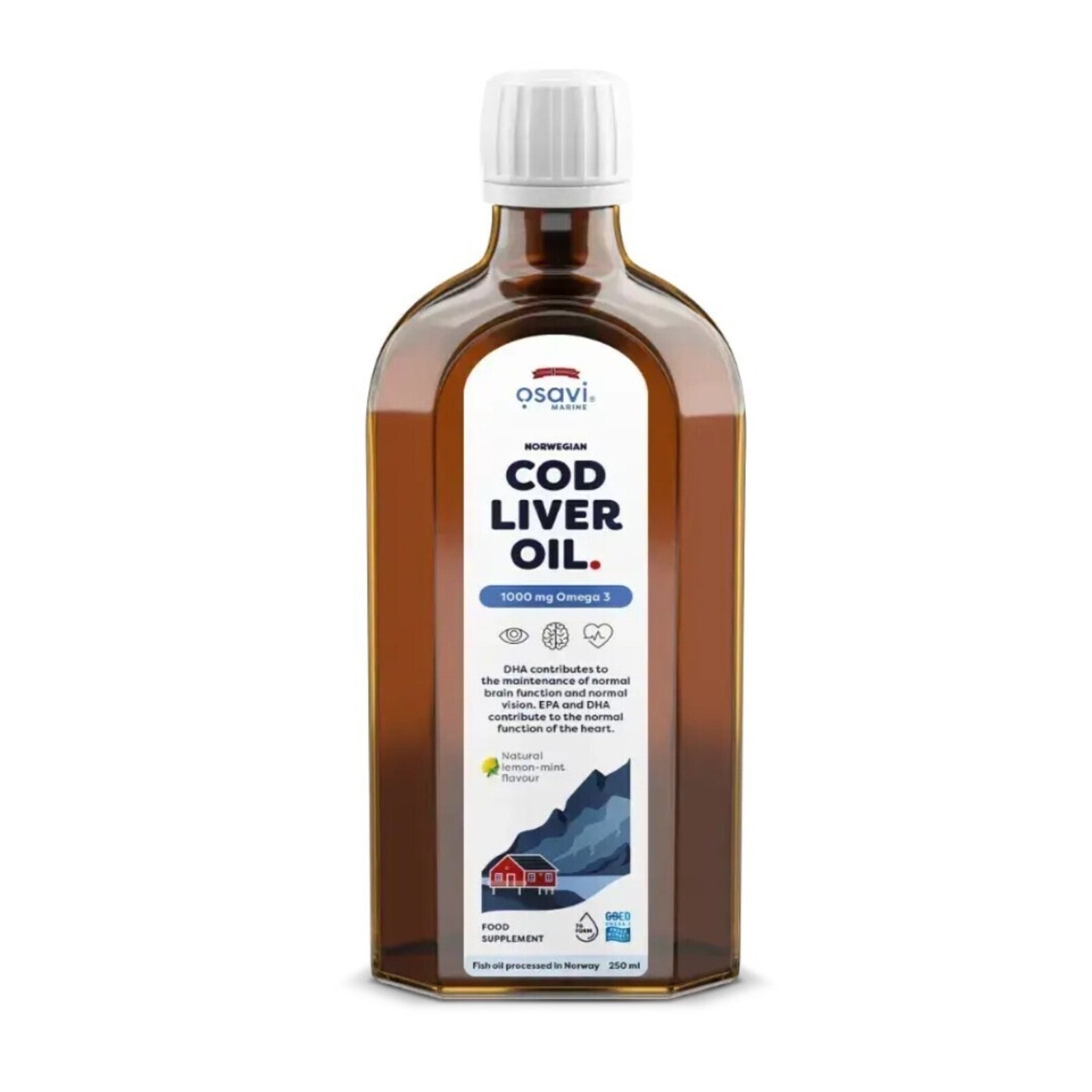 OSAVI NORWEGIAN COD LIVER OIL 1000MG OMEGA 3 EPA DHA 250ML NATURAL LEMON-MINT