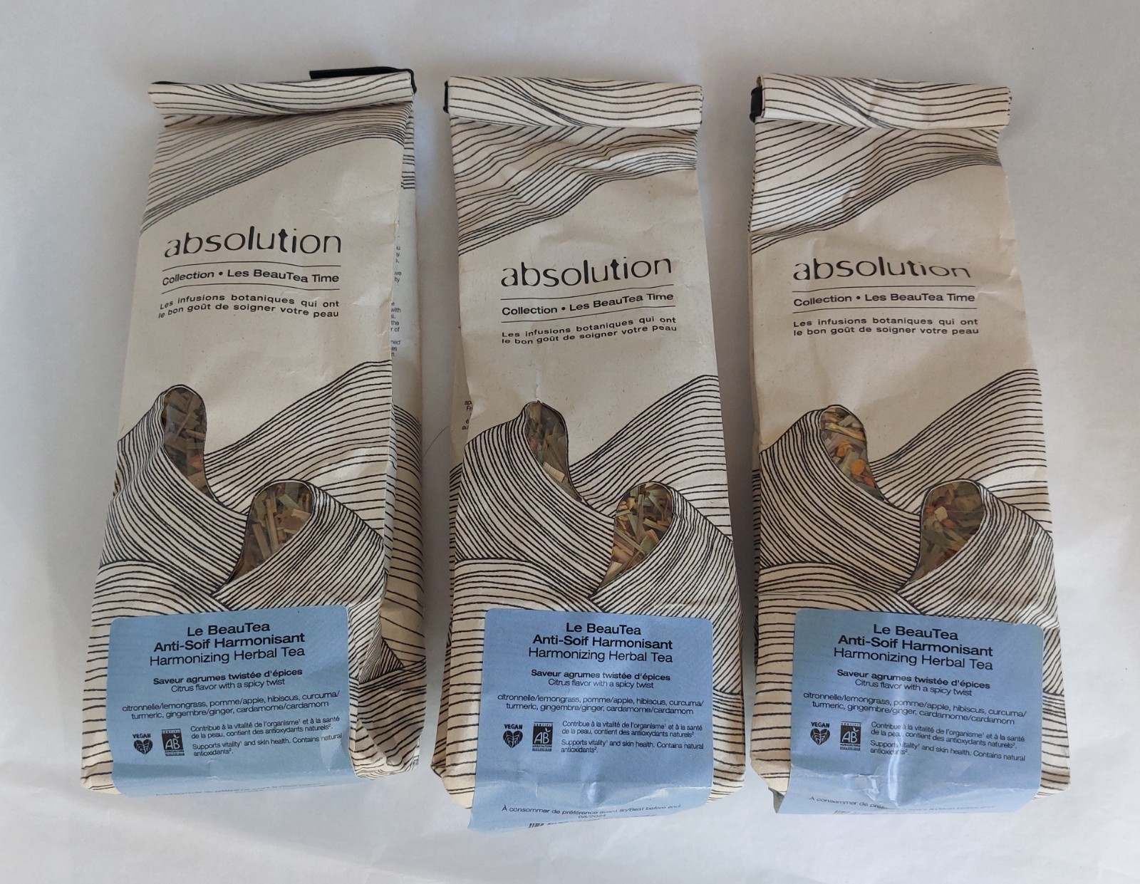 Infusion BeauTea Absolution tisane détox hydratante peau saine coffret 3 boîtes de 60g