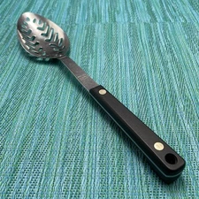 Vtg Maid of Honor Slotted Spoon Stainless 11.5" Black Handle Full Tang Sears USA
