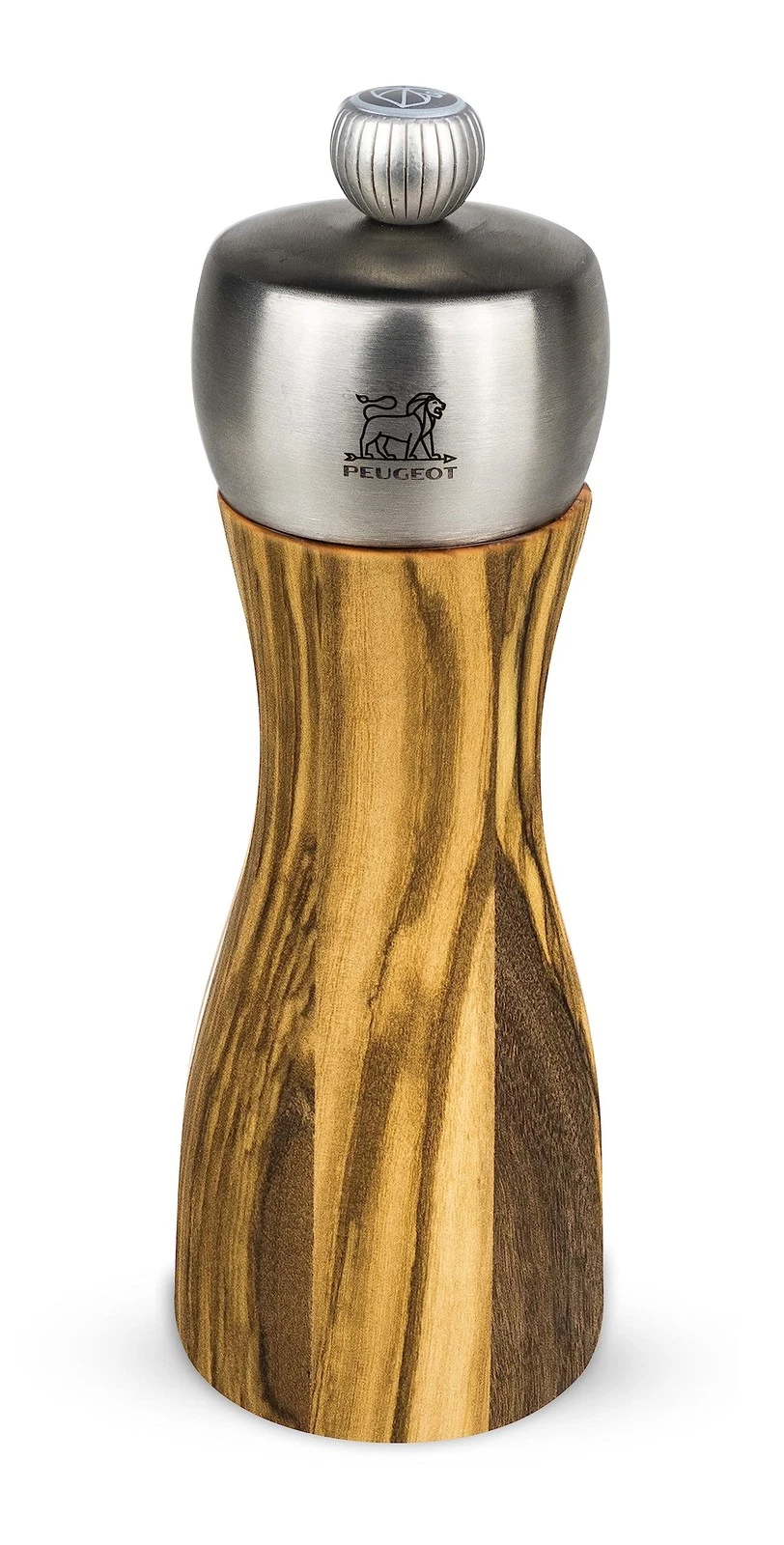 Manual salt mill in olive wood and stainless steel 15 cm