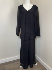Ultra Dress New York Black Beaded Evening Gown Wedding Party Sheer Flowy-14w