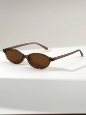 Vintage Oval Cat-Eye Sunglasses  Transparent Brown PC Frame Brown Lens