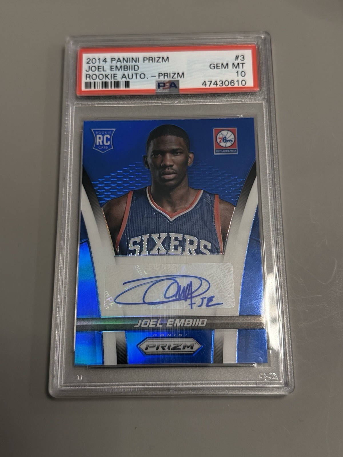 2014 Panini Prizm Basketball Joel Embiid Blue Rookie Card RC Auto /249 PSA 10 #3