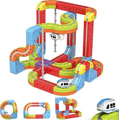3D Würfel Elektrischer Zug Set Kinder Anti Schwerkraft Schiene Spielzeug Vorbau Gebäude Geschenk 88 Teile
