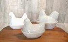 Lot of 3 Vintage Sitting/Nesting Hens Dishes- Boyd, Hazel Atlas, Moreland Brands